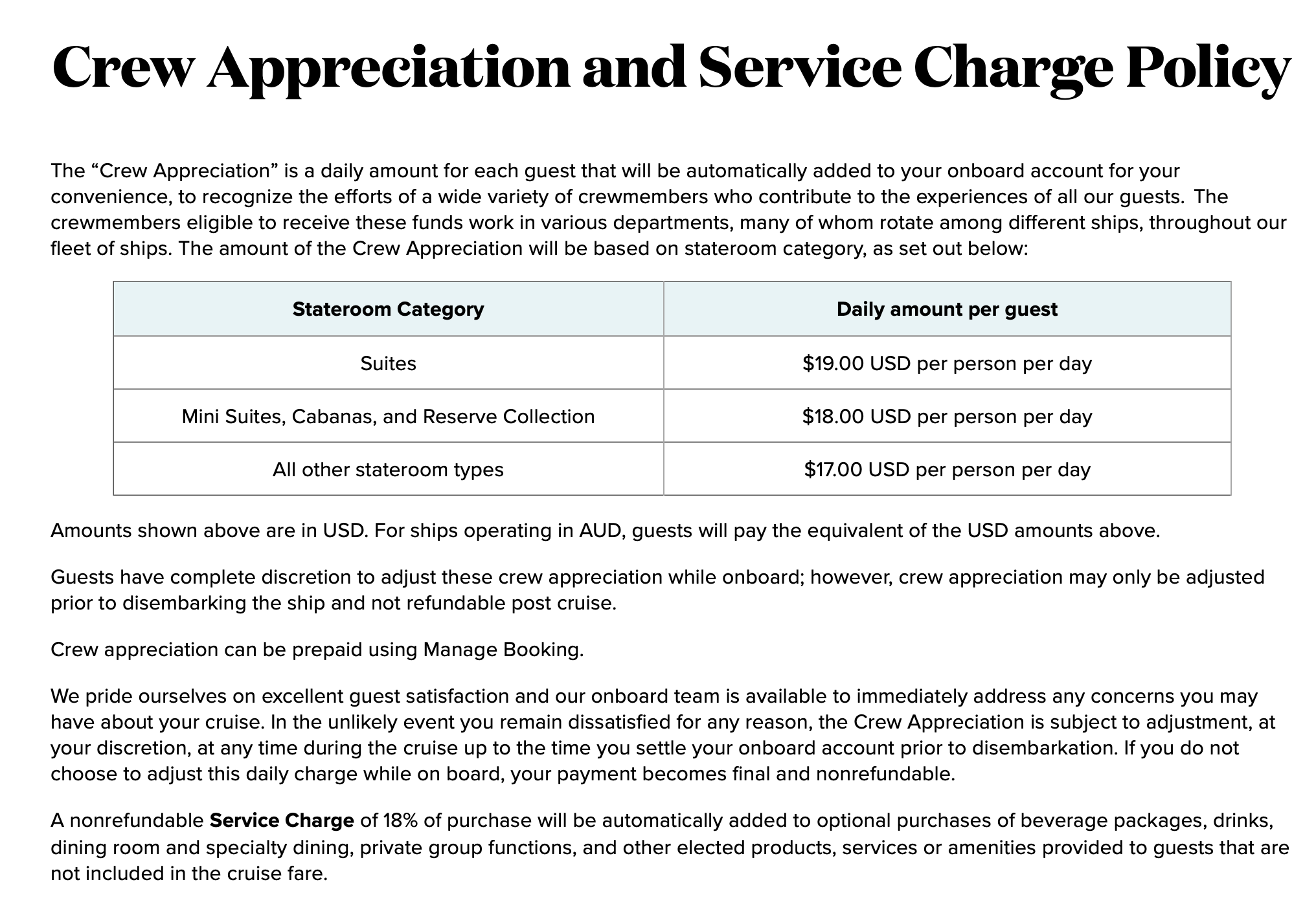 Princess Cruises - Gratuity