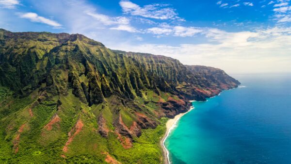 Aerial landscape view of spectacular Na Pali coast, Kauai, Hawaii, USA