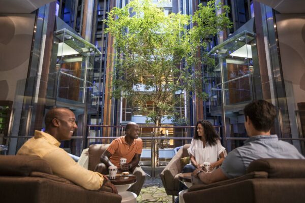 The Hideaway, public room, friends, group, couples, LGBT, African American, black, relax, atrium tree